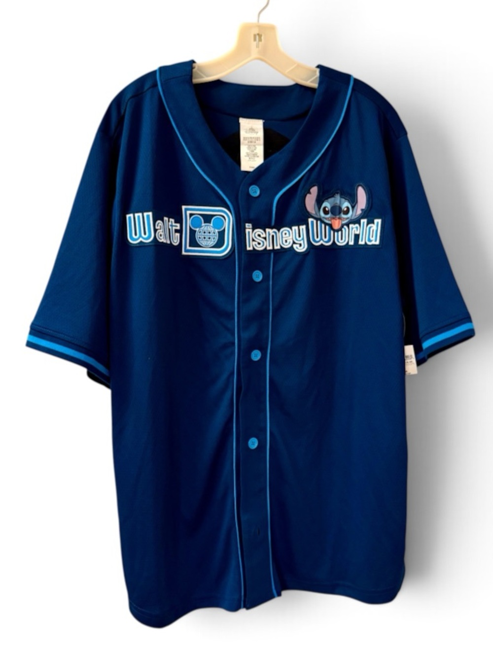 Disney Navy Blue Men’s Stitch Button-Front Baseball Jersey - Size L & XL - NWT